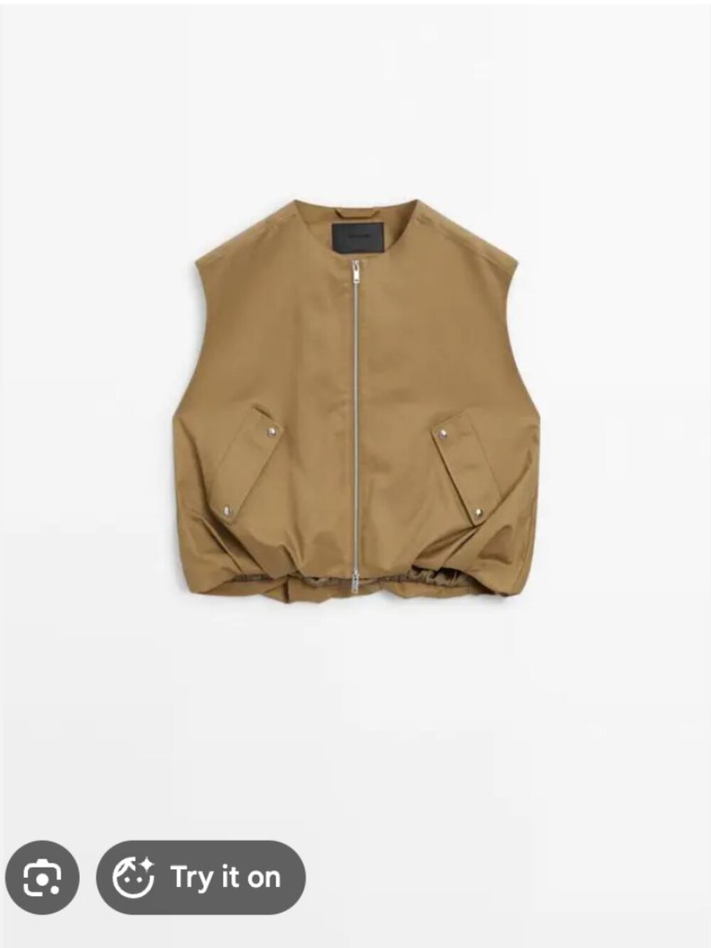 Massimo Dutti Voluminous Gilet with Snap Buttons Camel Size XS-S NWOT